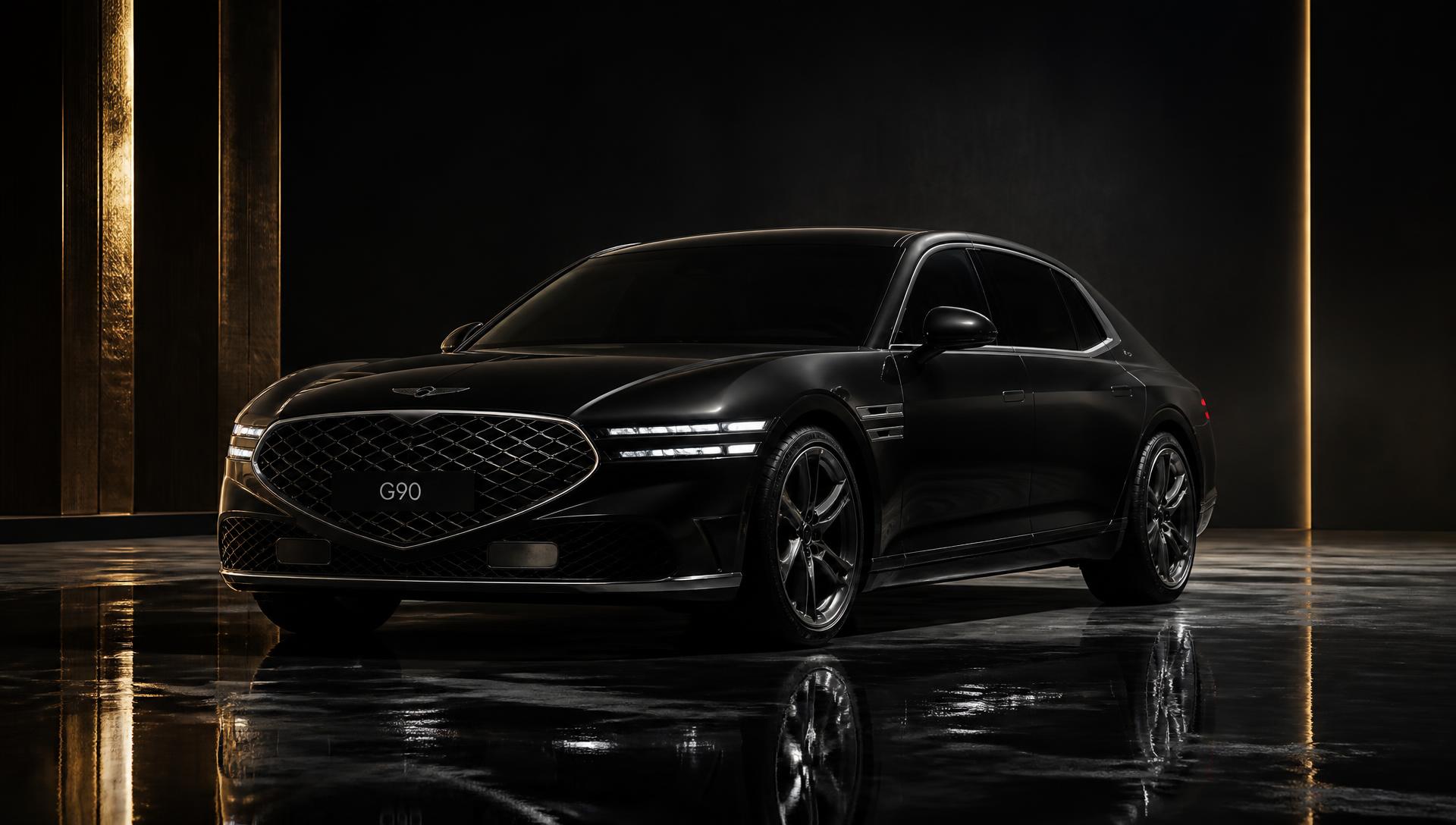 Black luxury sedan under studio lighting at ORIVON